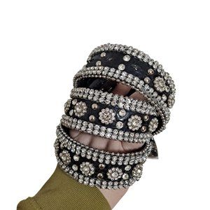 Cowgirl Belt Black Leather Studded Rhinestones Rodeo Silver Tone Buckle Read